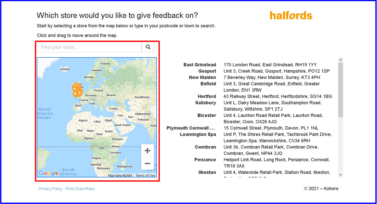 Halfords Customer Survey